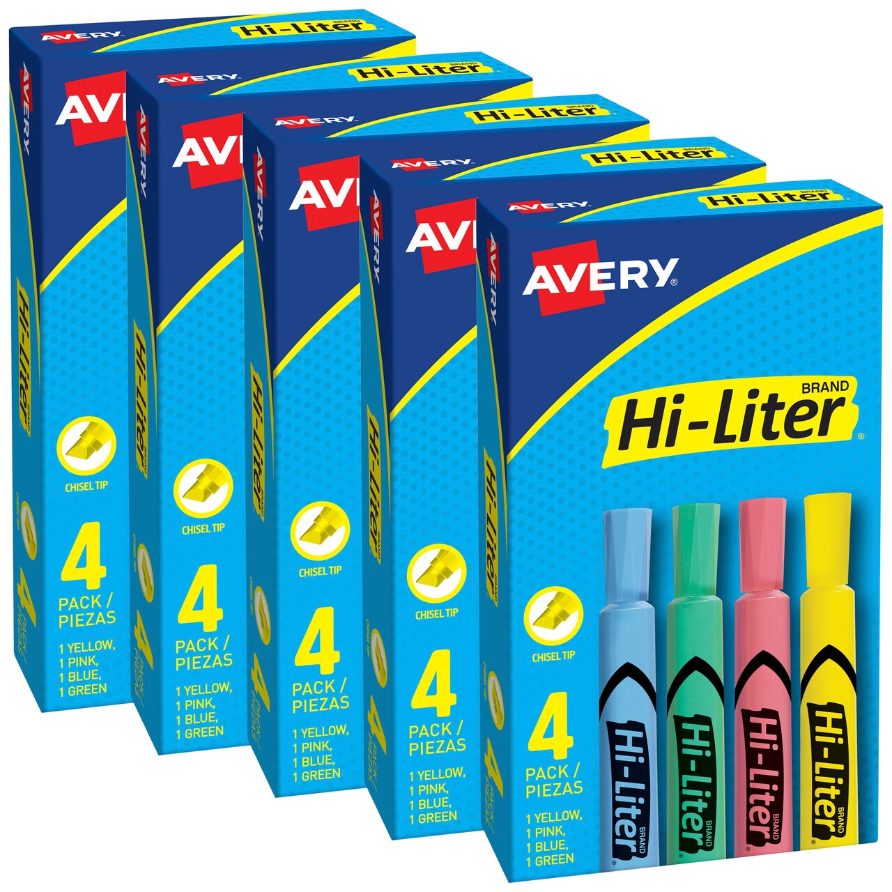 Avery Desk-Style Highlighters, 4 Assorted Colors Per Pack, 5 Packs, 20 Highlighters Total (17752)